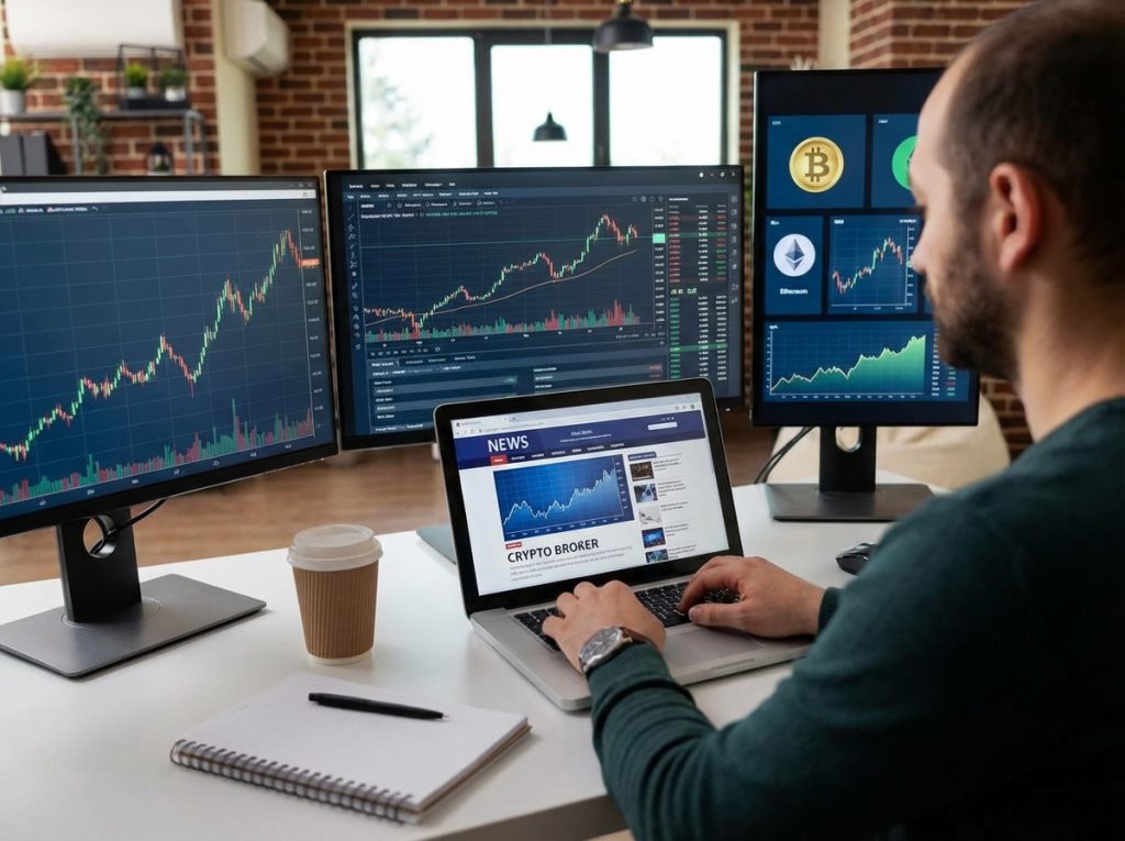 A man who is trading forex in front of his computer